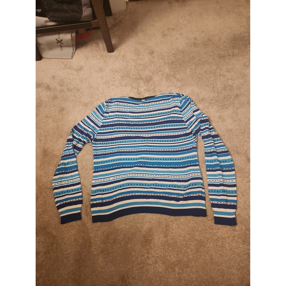 St. John Women's Blue & White Striped Wool-Blend Cardigan Size M - Picture 10 of 12